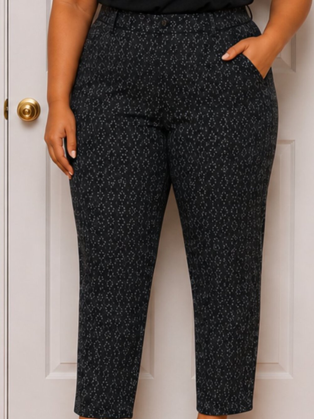 Lane Bryant Navy and White Micro-Pattern Dress Pants 24
